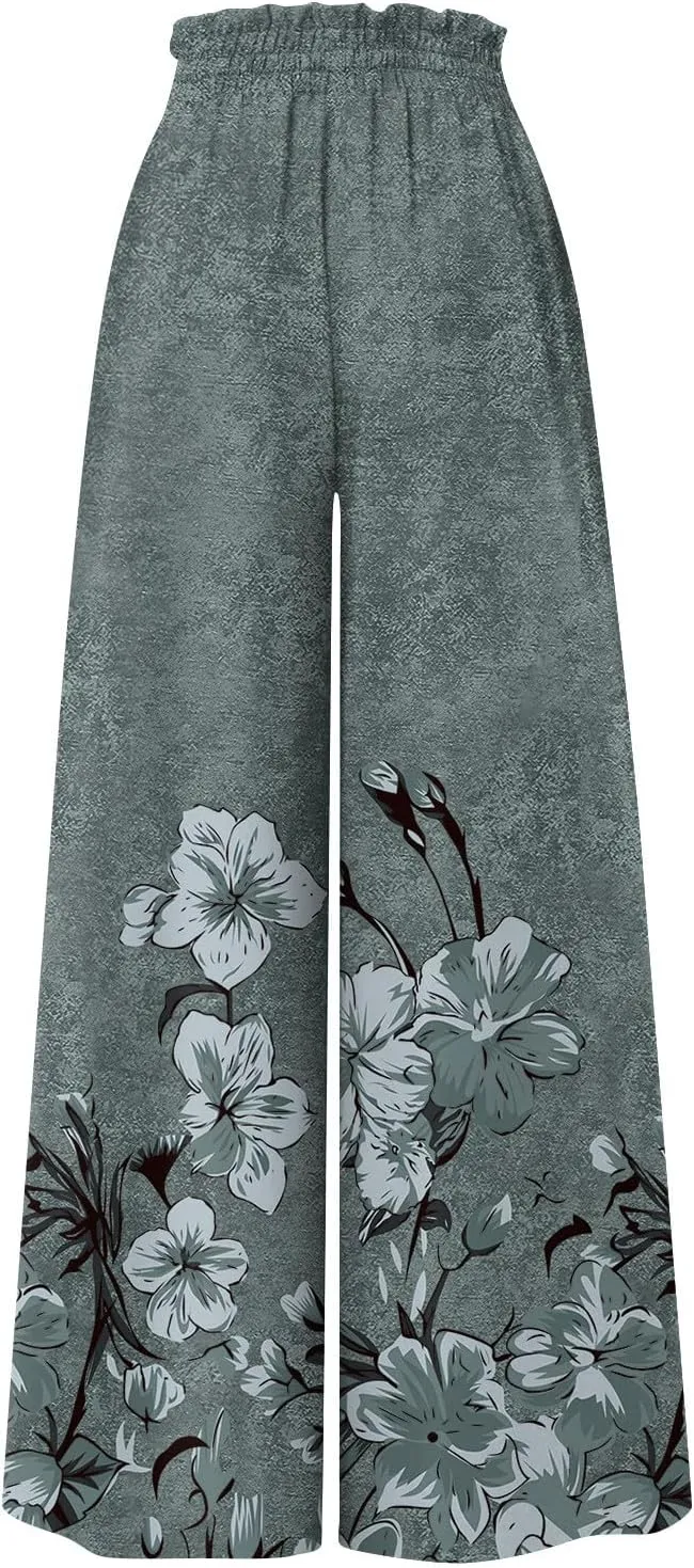 2025 Beach Vacation Gauze Boho Pants That Look Like Skirts- Drawstring Flowy Summer Pants for Women Trousers