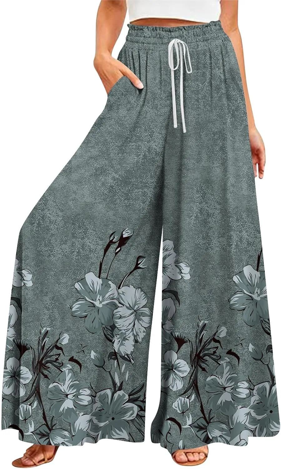 2025 Beach Vacation Gauze Boho Pants That Look Like Skirts- Drawstring Flowy Summer Pants for Women Trousers