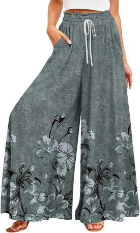 2025 Beach Vacation Gauze Boho Pants That Look Like Skirts- Drawstring Flowy Summer Pants for Women Trousers