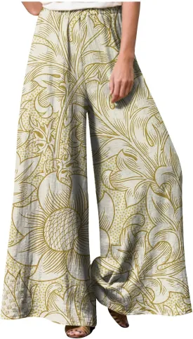 2025 Trendy Summer Flowy Gauze Pants That Look Like Skirts- Boho Drawstring Linen Wide Leg Palazzo Trousers