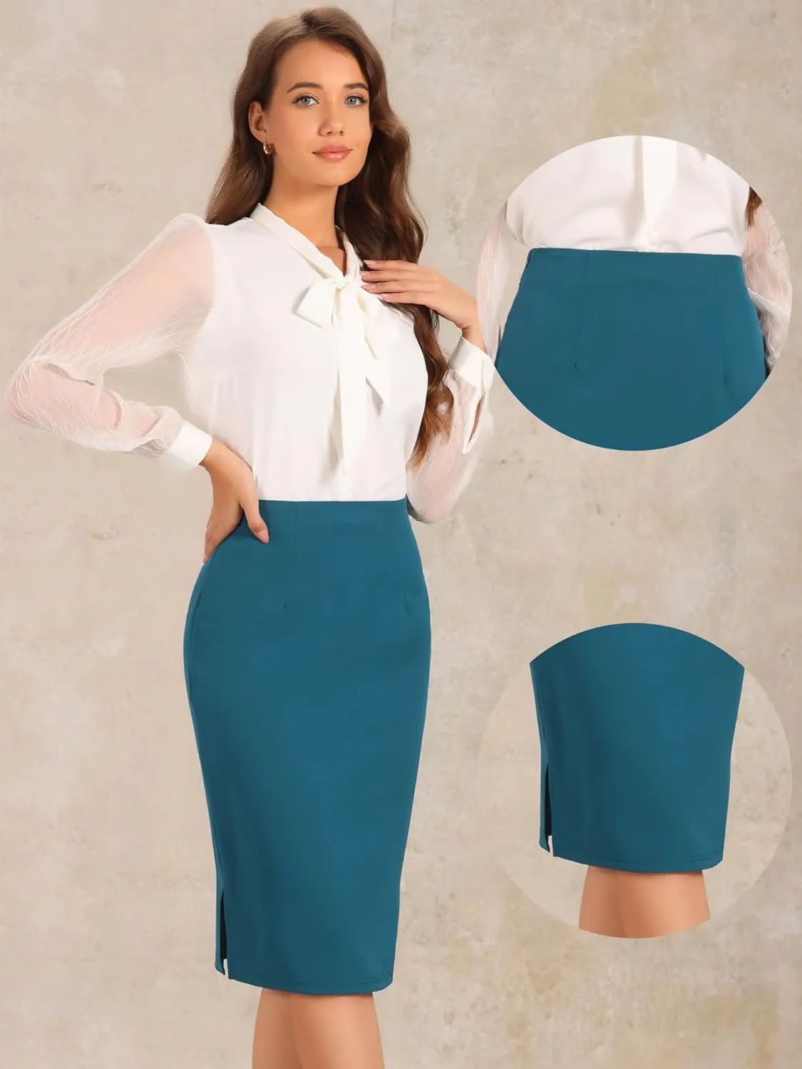 Allegra K Wear to Work Pencil Skirts for Women's Business Knee Length High Waist Bodycon Suit Skirt
