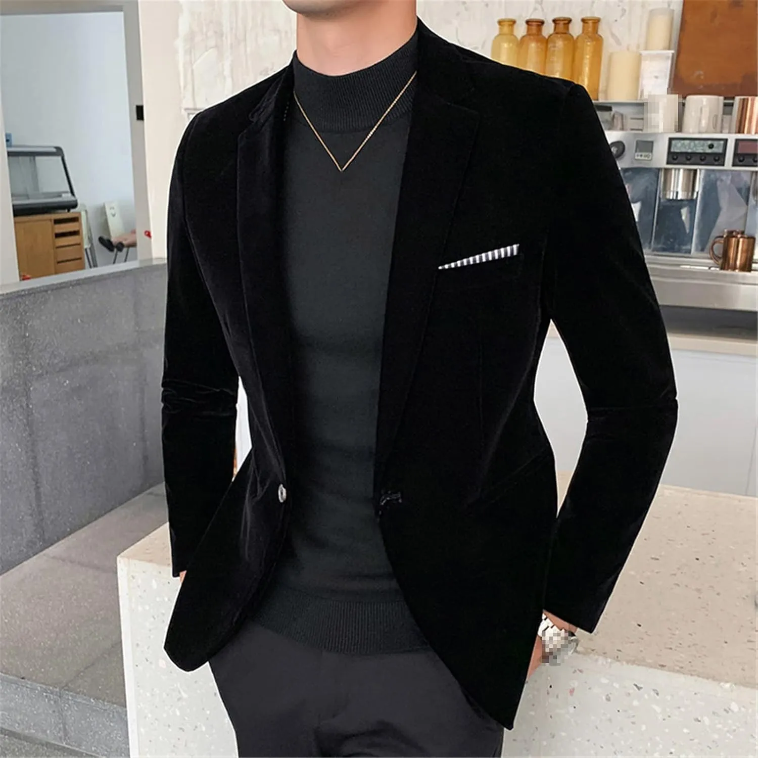 Burgundy Velvet Blazer Men Fashion Casual Blazer Men Wedding Groom Slim Blazer Formal Evening Dress