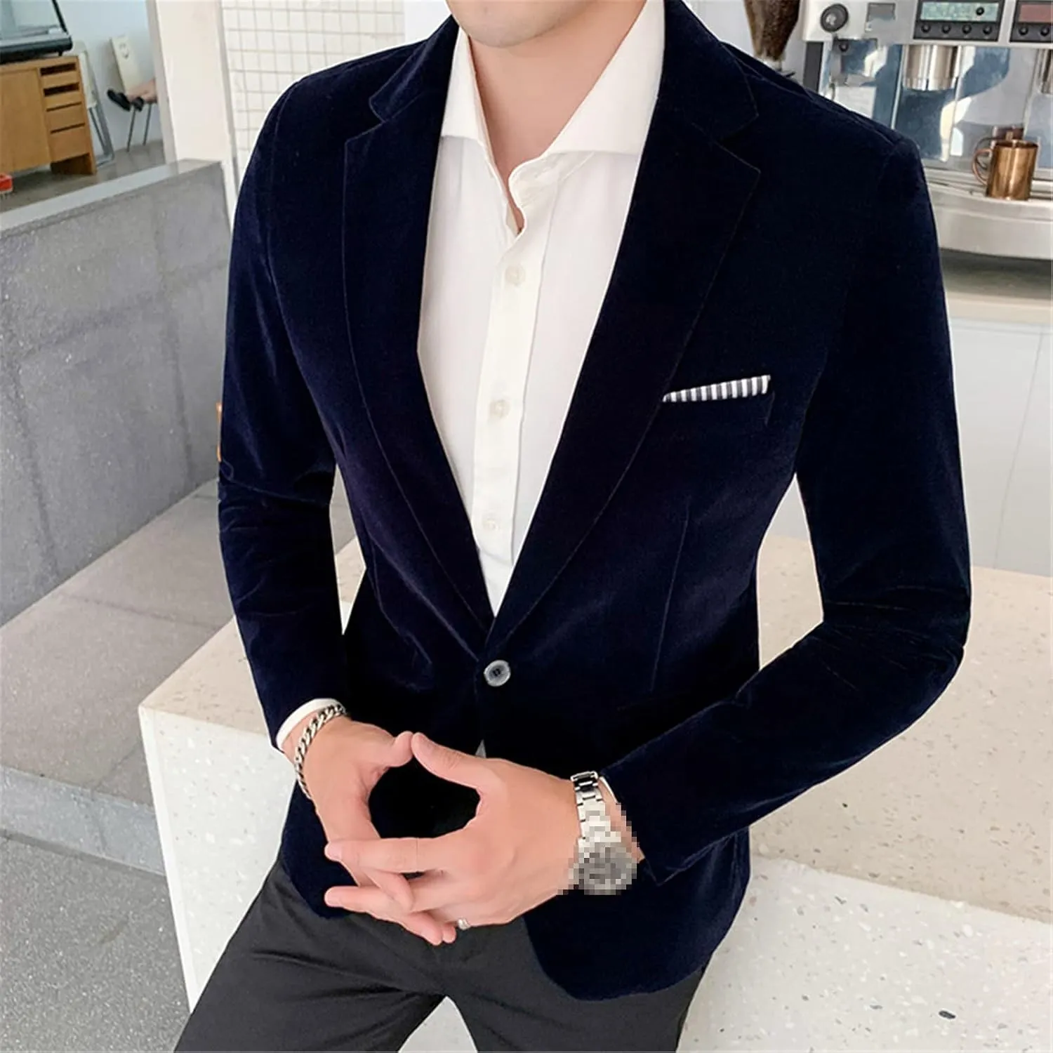 Burgundy Velvet Blazer Men Fashion Casual Blazer Men Wedding Groom Slim Blazer Formal Evening Dress