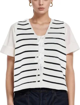 Chevara Womens Tie Front Knit Vest Top Sleeveless V Neck Cardigan Sweater Waistcoat