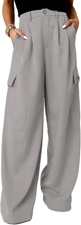Dokotoo Womens High Waisted Wide Leg Cargo Pants Baggy Casual Trendy Work Pants with 4 Pockets
