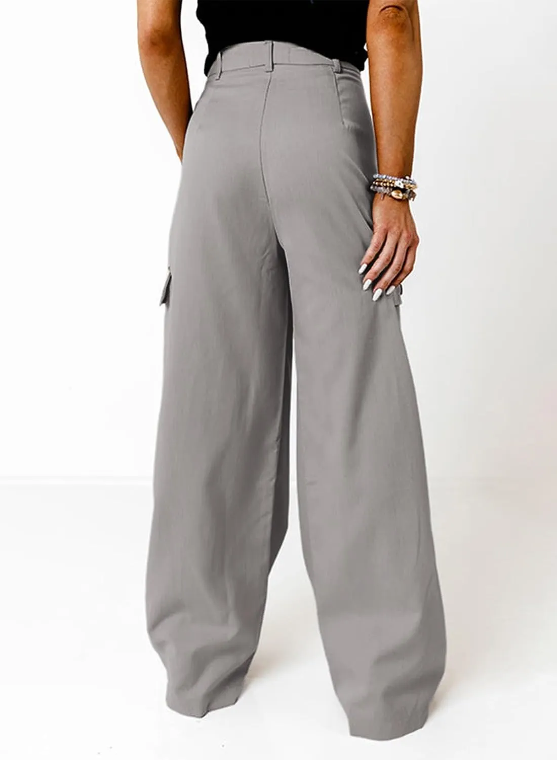 Dokotoo Womens High Waisted Wide Leg Cargo Pants Baggy Casual Trendy Work Pants with 4 Pockets