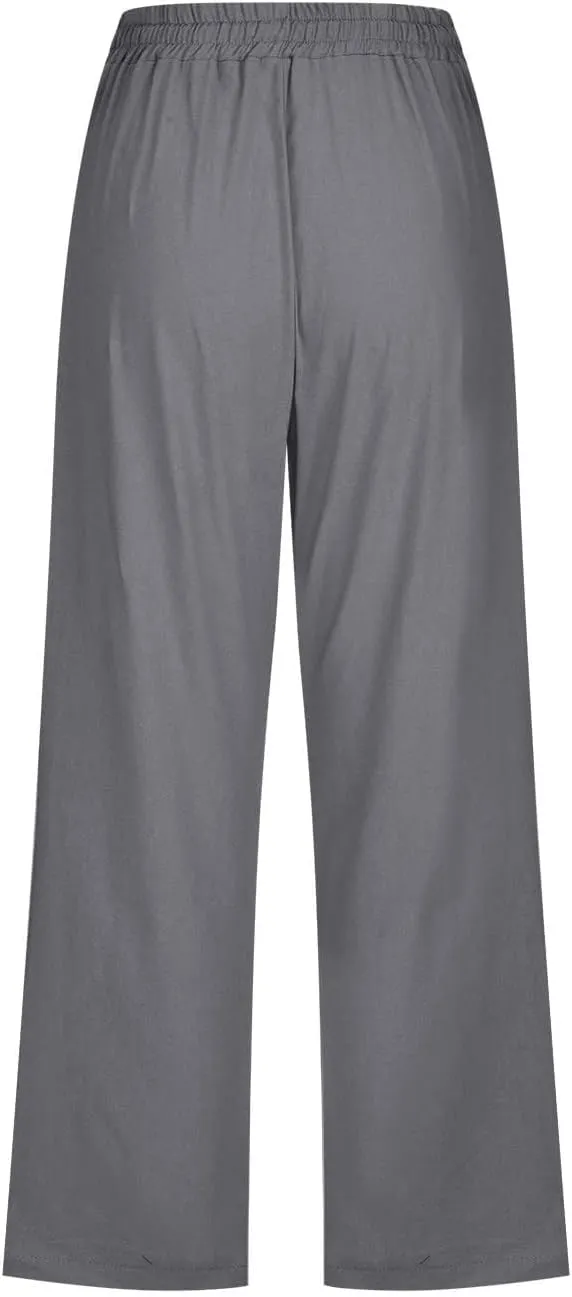 Drawstring Linen Pants Women Casual Elastic Waist Loose Straight Lounge Linen Clothes for Women 2025