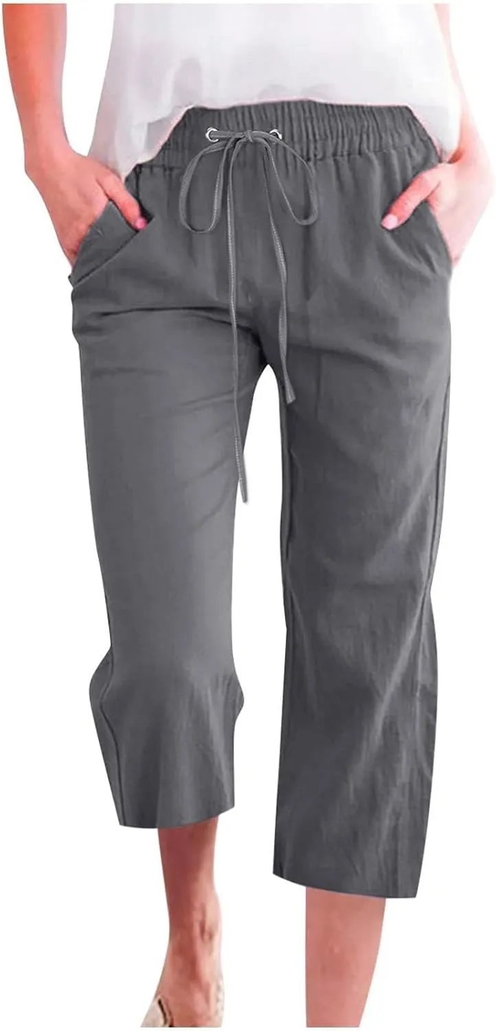 Drawstring Linen Pants Women Casual Elastic Waist Loose Straight Lounge Linen Clothes for Women 2025