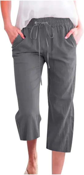 Drawstring Linen Pants Women Casual Elastic Waist Loose Straight Lounge Linen Clothes for Women 2025
