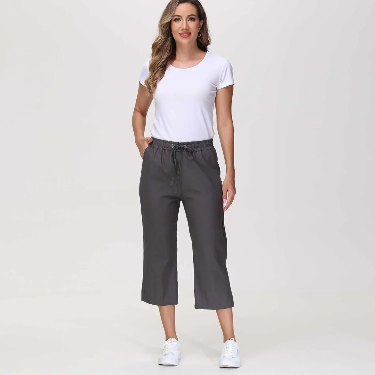Drawstring Linen Pants Women Casual Elastic Waist Loose Straight Lounge Linen Clothes for Women 2025