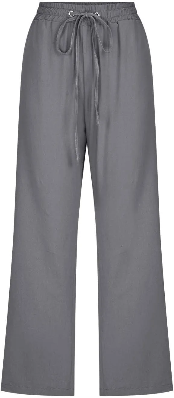 Drawstring Linen Pants Women Casual Elastic Waist Loose Straight Lounge Linen Clothes for Women 2025
