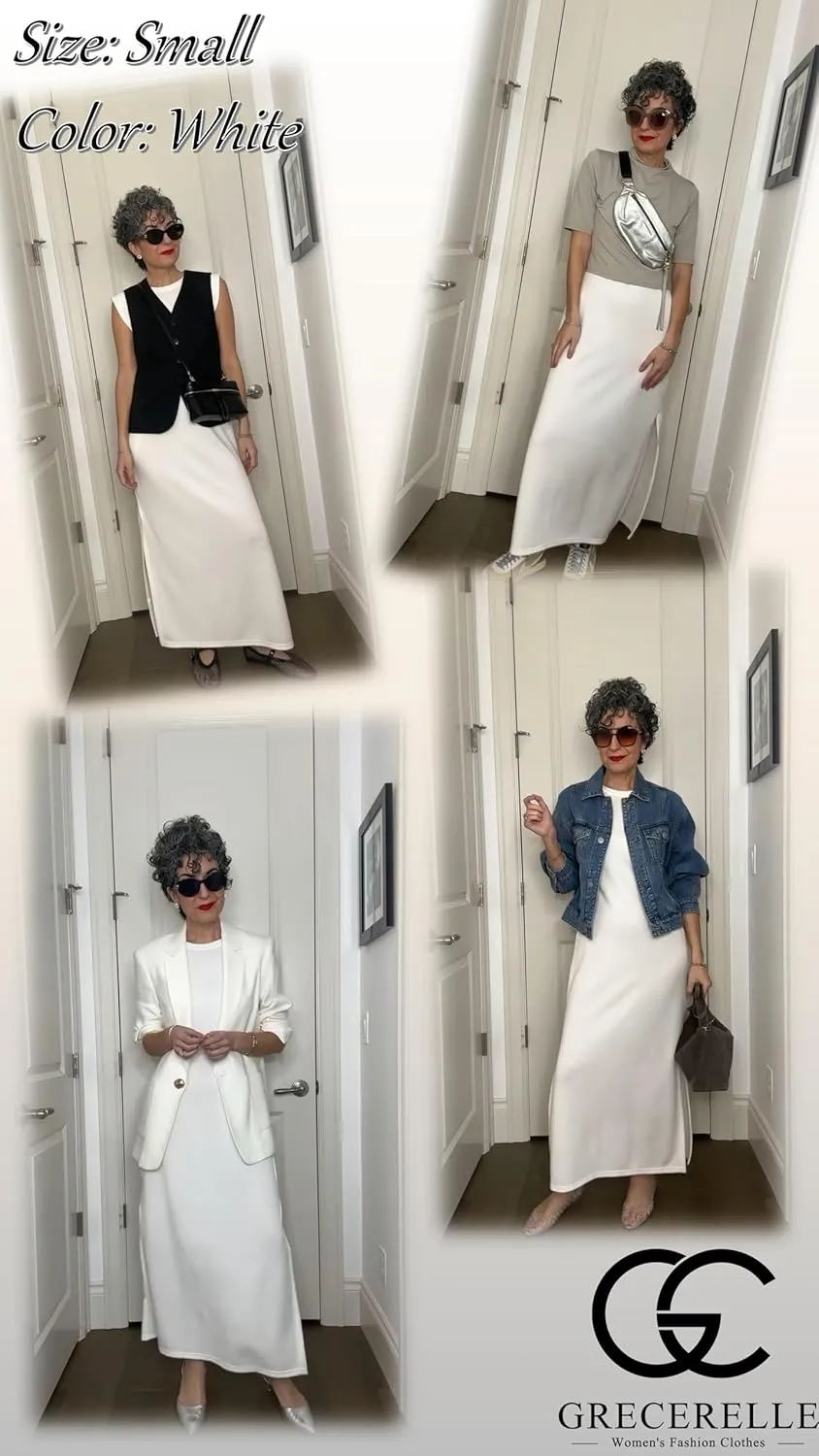 GRECERELLE 2025 Women Year-Round Casual Round Neck Loose Split Wrinkle-Free Long Maxi Vacation Dress with Pockets (XS-3XL)