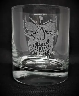 Hand Etched Whiskey Glass/Tumbler With a Skull Image