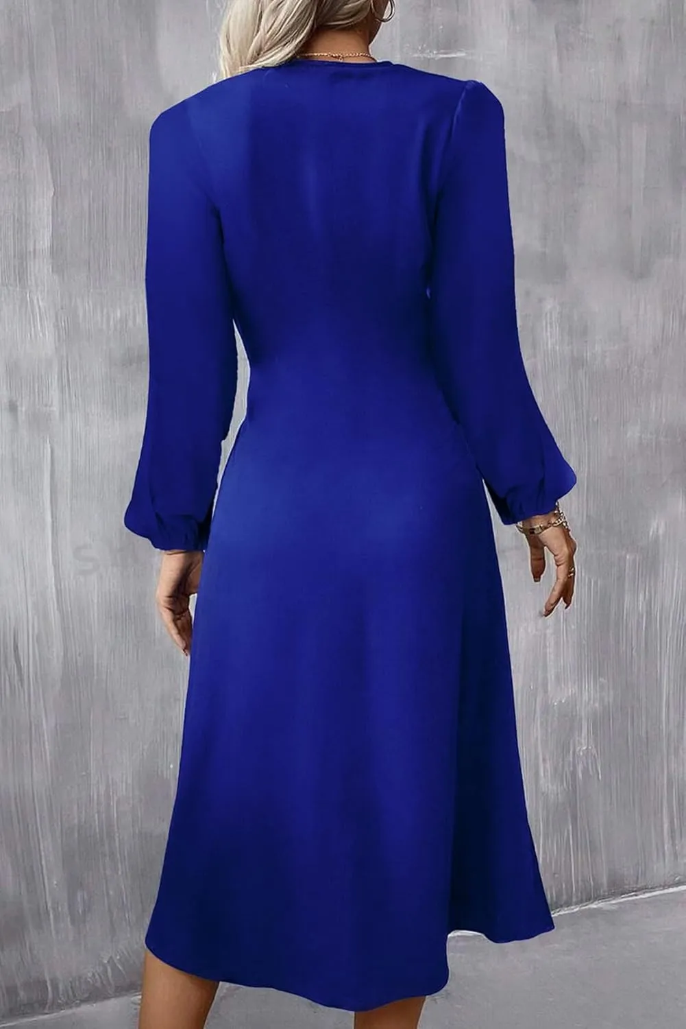 Happy Sailed Women's Long Sleeve Ruched Waist Flowy A Line High Low Midi Cocktail Party Dress