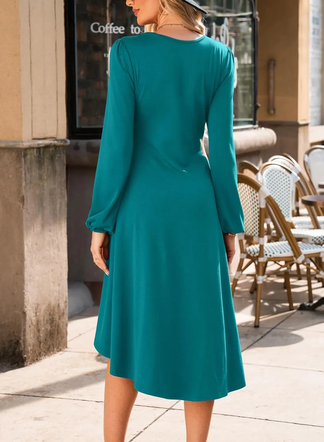 Happy Sailed Women's Long Sleeve Ruched Waist Flowy A Line High Low Midi Cocktail Party Dress