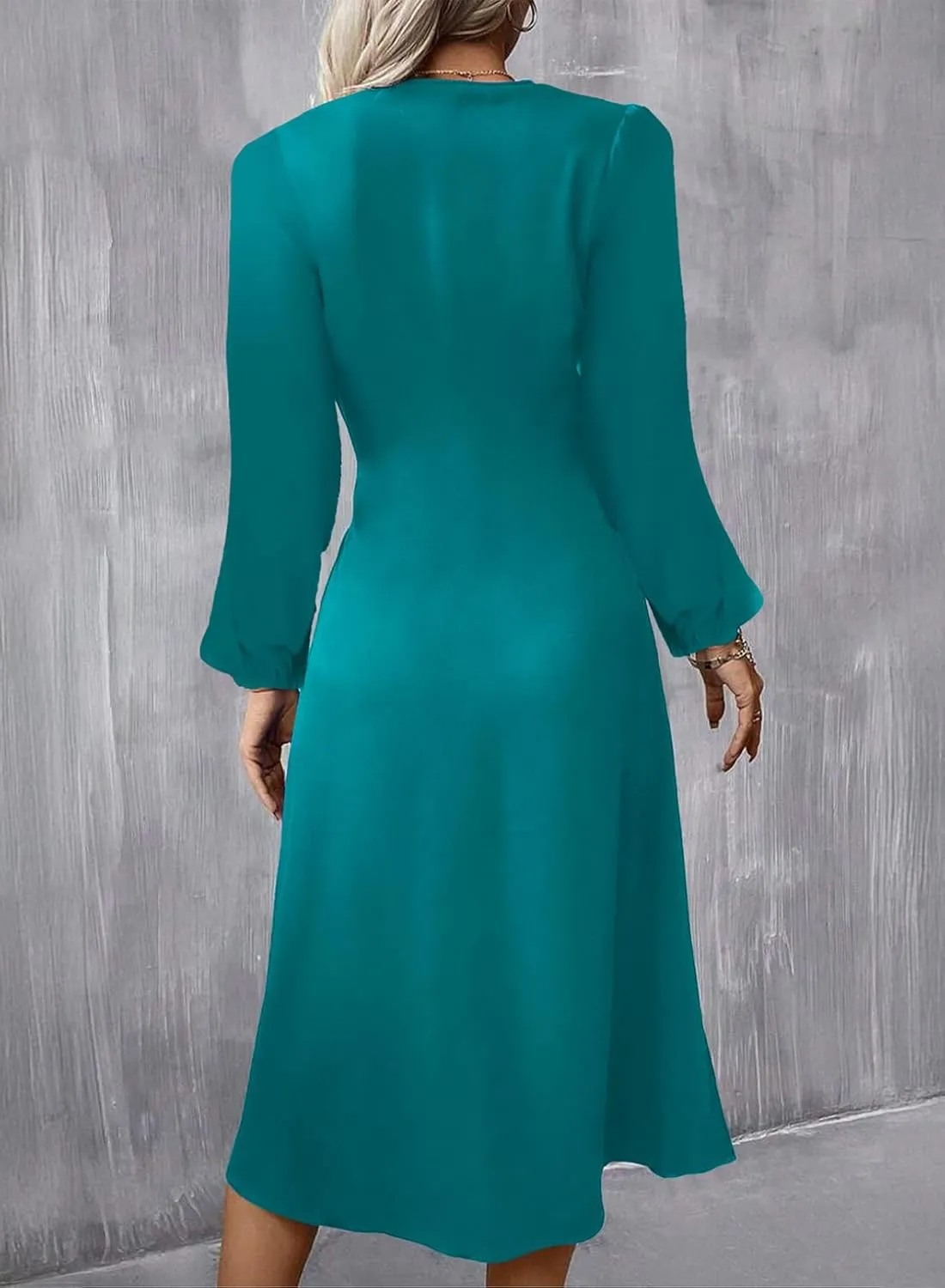 Happy Sailed Women's Long Sleeve Ruched Waist Flowy A Line High Low Midi Cocktail Party Dress