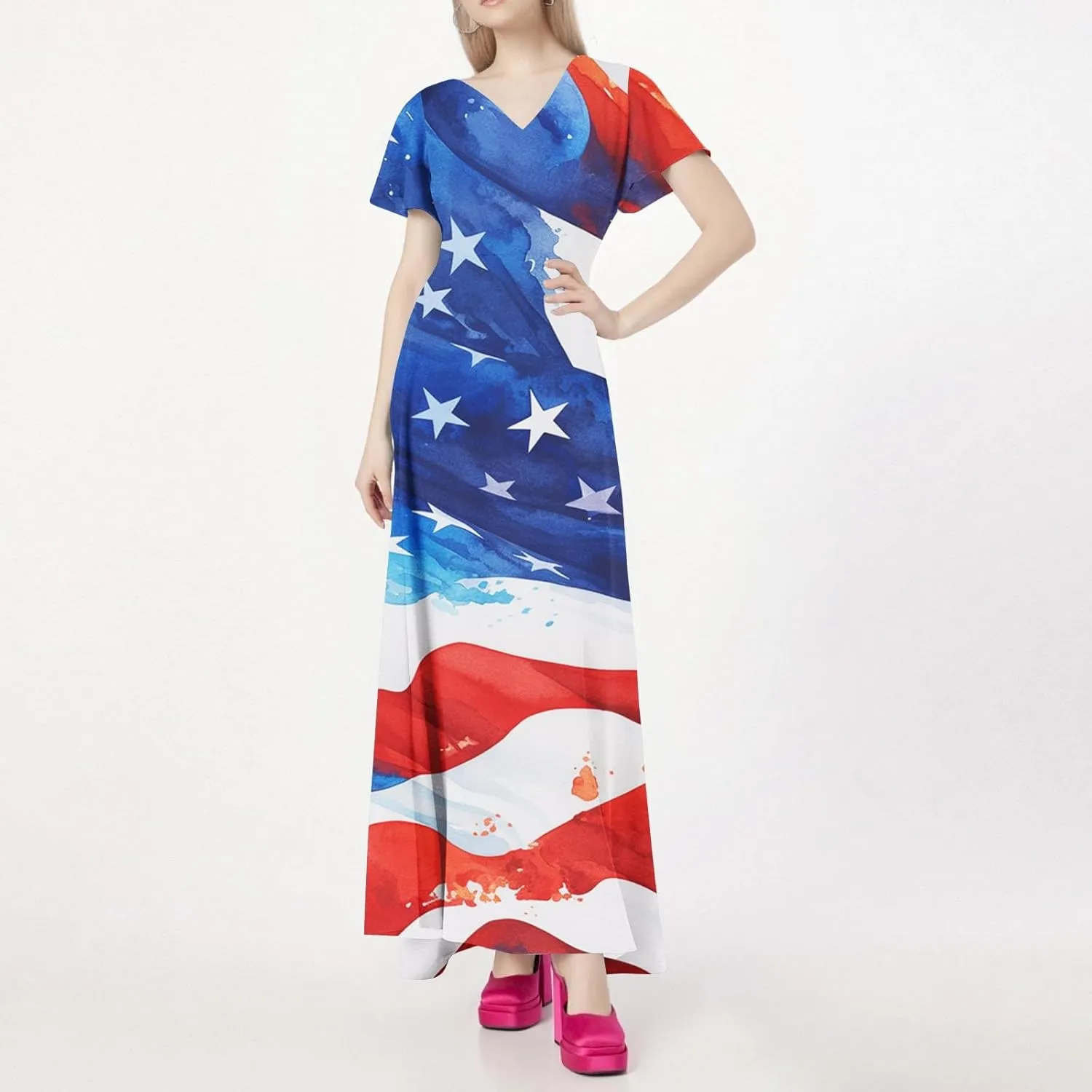 July 4th Dresses O Neck Maternity Casual Short Sleeve Lounge Independence Day Fashion Stars Stripe 4 of July Outfit