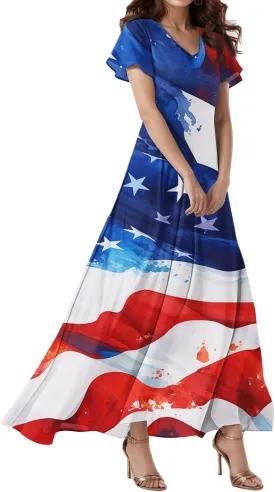 July 4th Dresses O Neck Maternity Casual Short Sleeve Lounge Independence Day Fashion Stars Stripe 4 of July Outfit