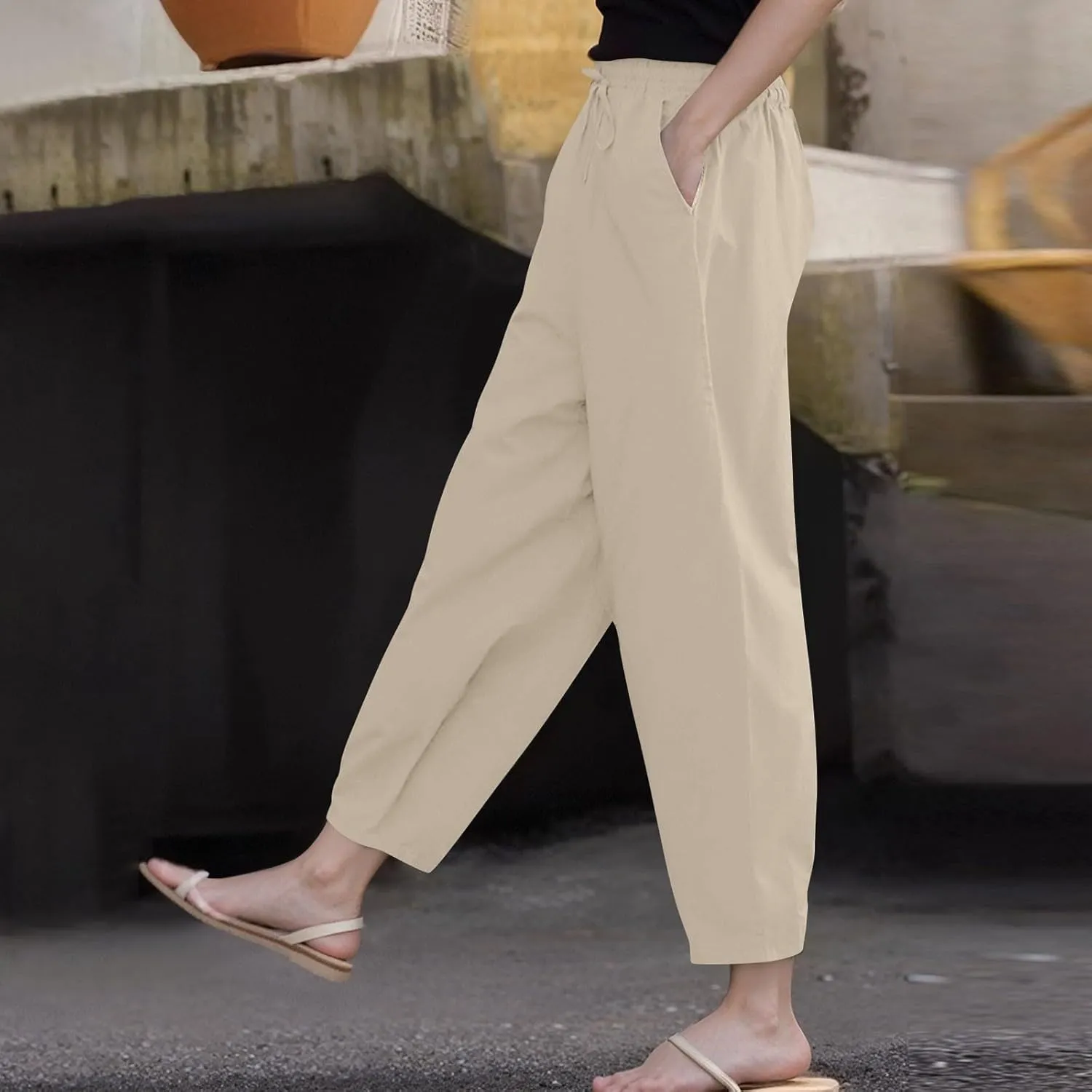 Linen Cotton Pants Women Lounge Fashion Loose High Waist Beach Linen Trousers for Women