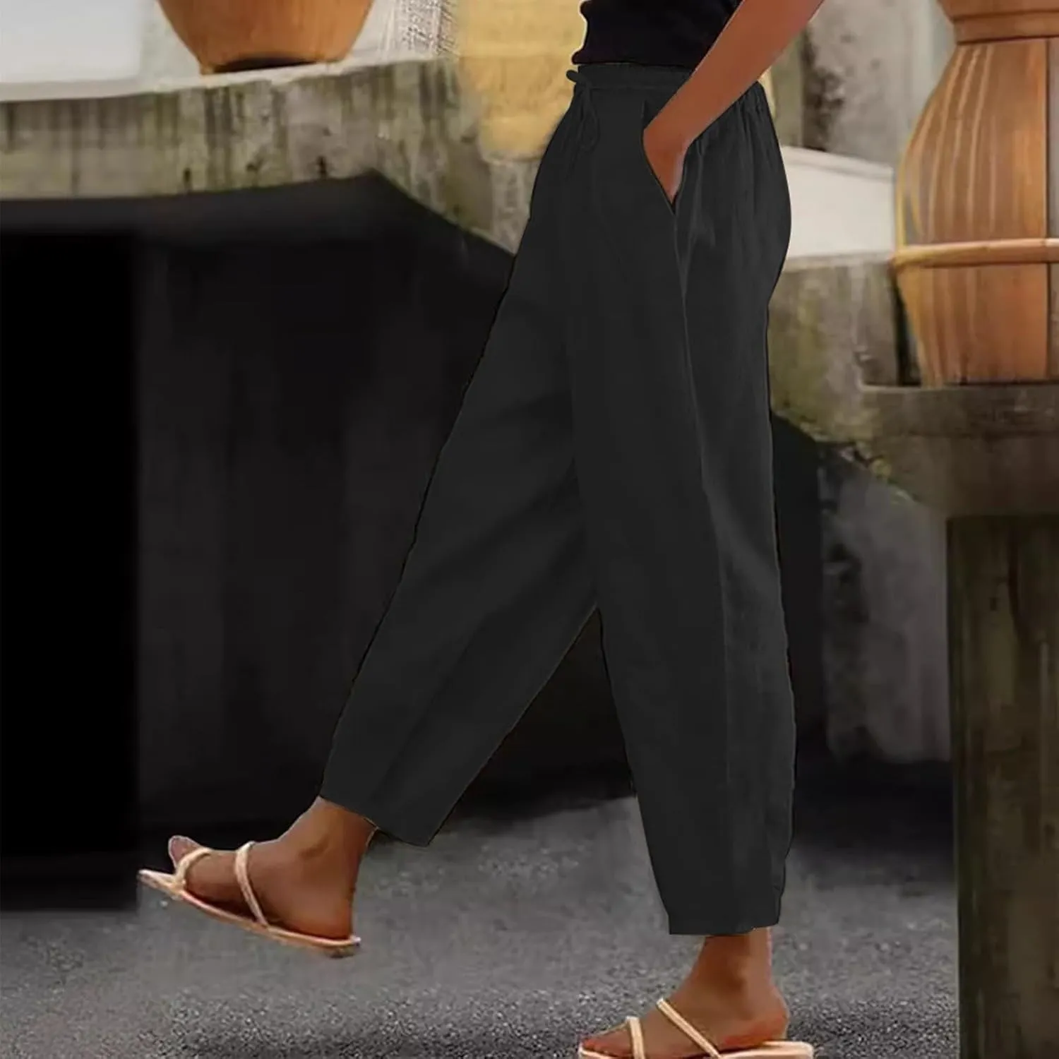 Linen Cotton Pants Women Lounge Fashion Loose High Waist Beach Linen Trousers for Women