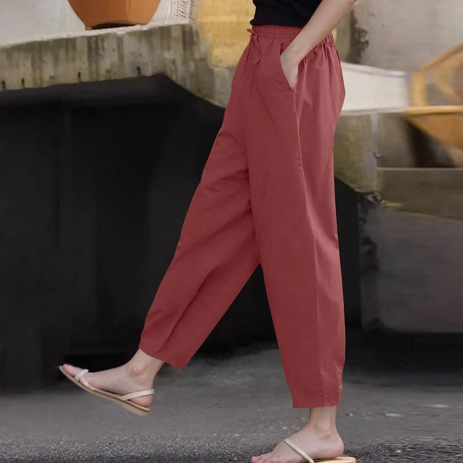 Linen Cotton Pants Women Lounge Fashion Loose High Waist Beach Linen Trousers for Women