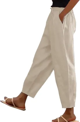 Linen Cotton Pants Women Lounge Fashion Loose High Waist Beach Linen Trousers for Women