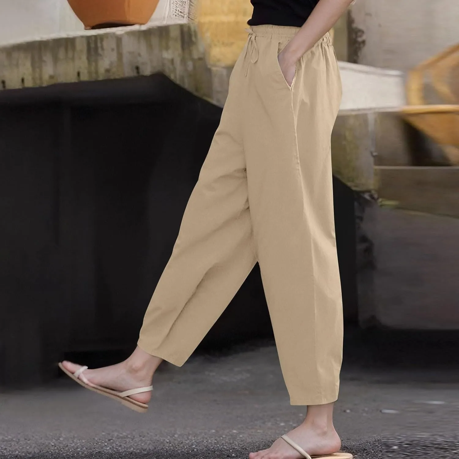 Linen Cotton Pants Women Lounge Fashion Loose High Waist Beach Linen Trousers for Women