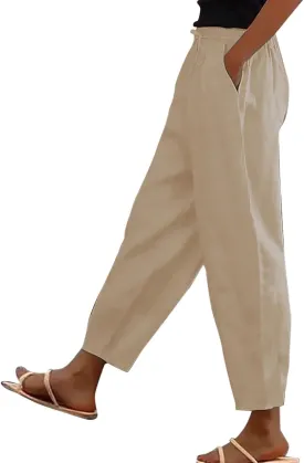 Linen Cotton Pants Women Lounge Fashion Loose High Waist Beach Linen Trousers for Women