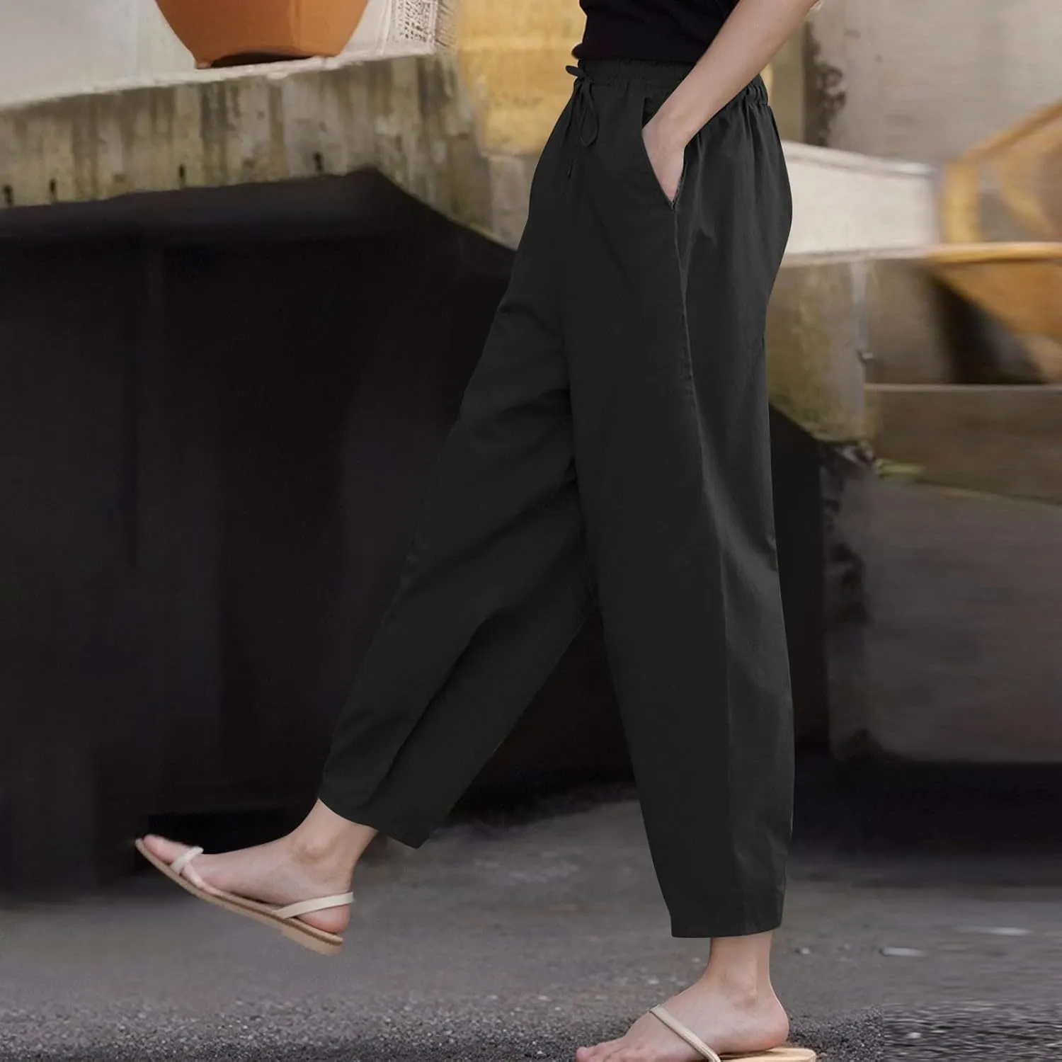 Linen Cotton Pants Women Lounge Fashion Loose High Waist Beach Linen Trousers for Women
