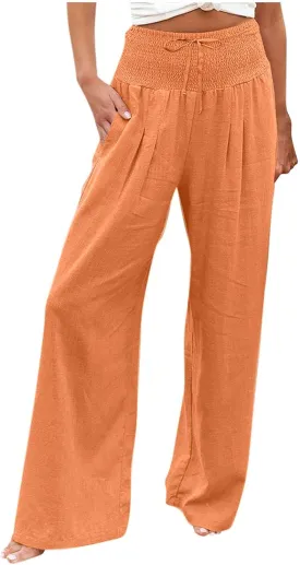 Linen Pant Suits for Women Dressy Lounge Drawstring Straight Palazzo Linen Clothes for Women 2025