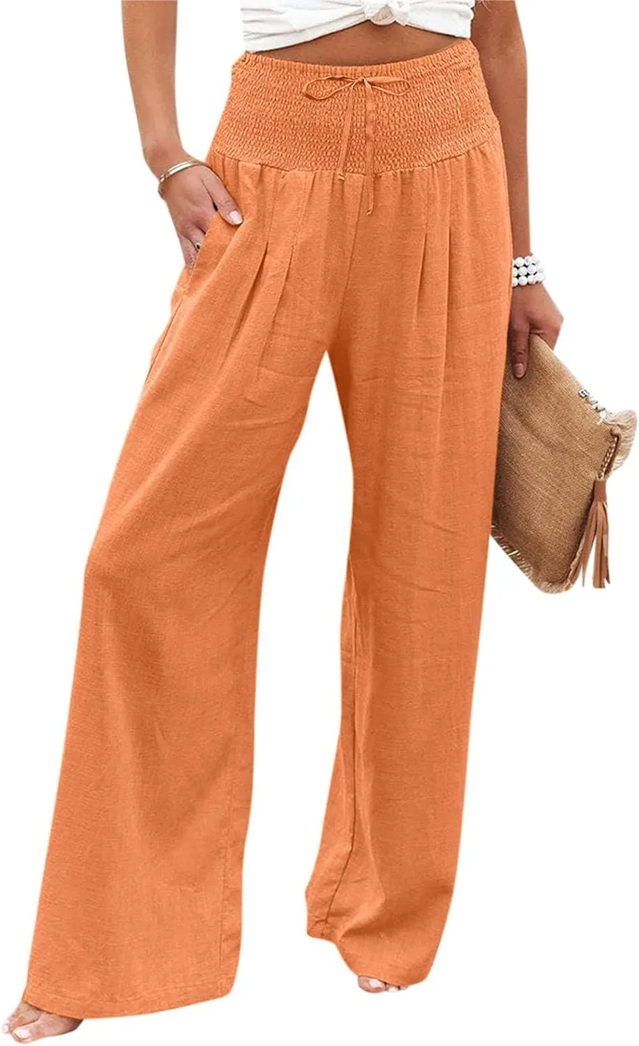 Linen Pant Suits for Women Dressy Lounge Drawstring Straight Palazzo Linen Clothes for Women 2025