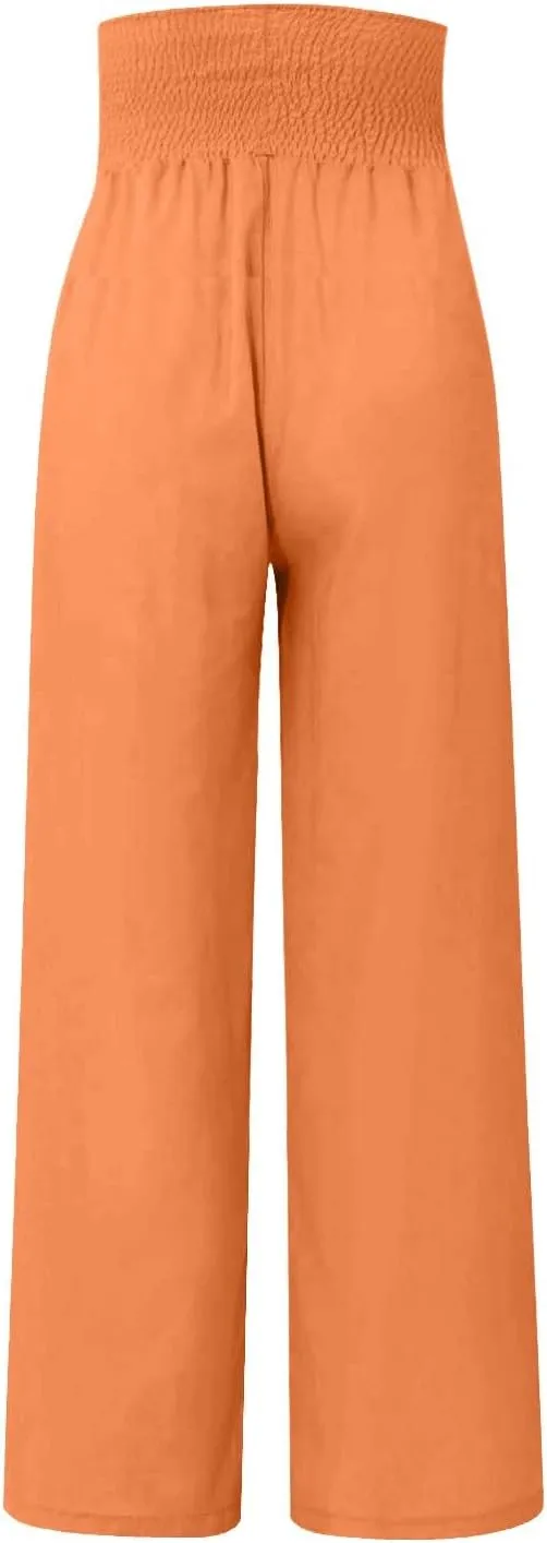 Linen Pant Suits for Women Dressy Lounge Drawstring Straight Palazzo Linen Clothes for Women 2025