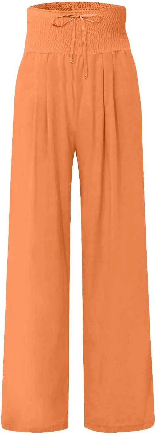Linen Pant Suits for Women Dressy Lounge Drawstring Straight Palazzo Linen Clothes for Women 2025