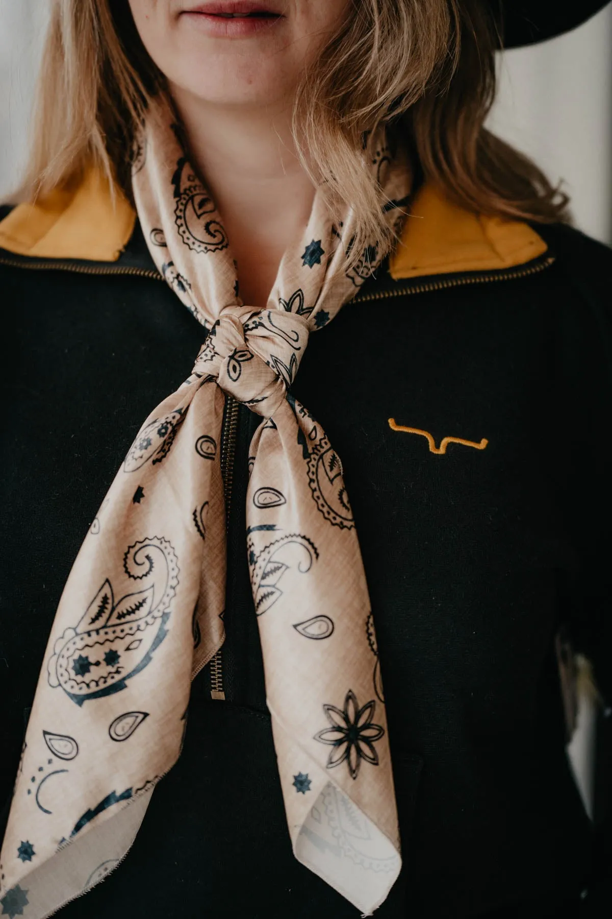 Paisley Printed Tan Printed Satin Wild Rag