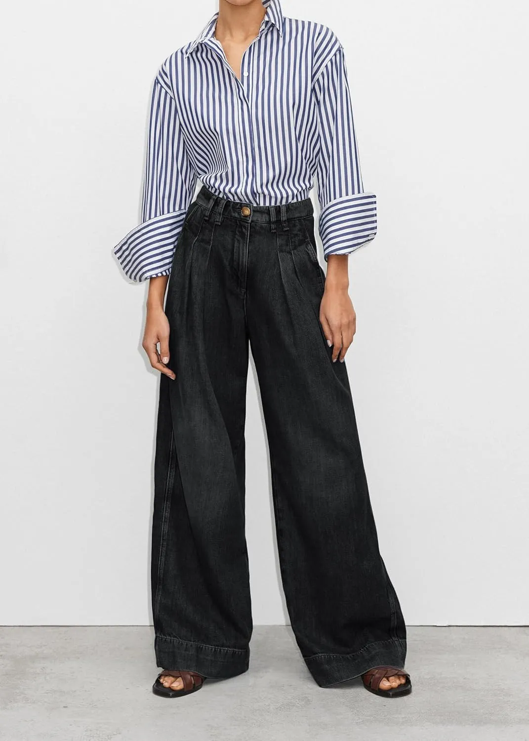 PLNOTME Women's High Waisted Wide Leg Jeans Baggy Mom Casual Denim Pants