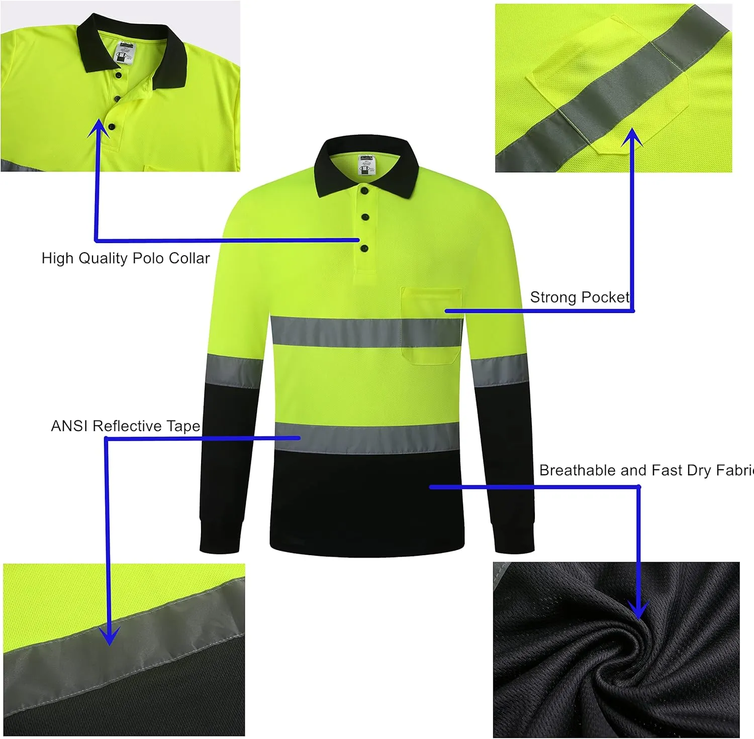 Safety Shirt for Men Hi Vis Reflective Shirt Workwear,Quick Drying Breathable Soft T Shirt