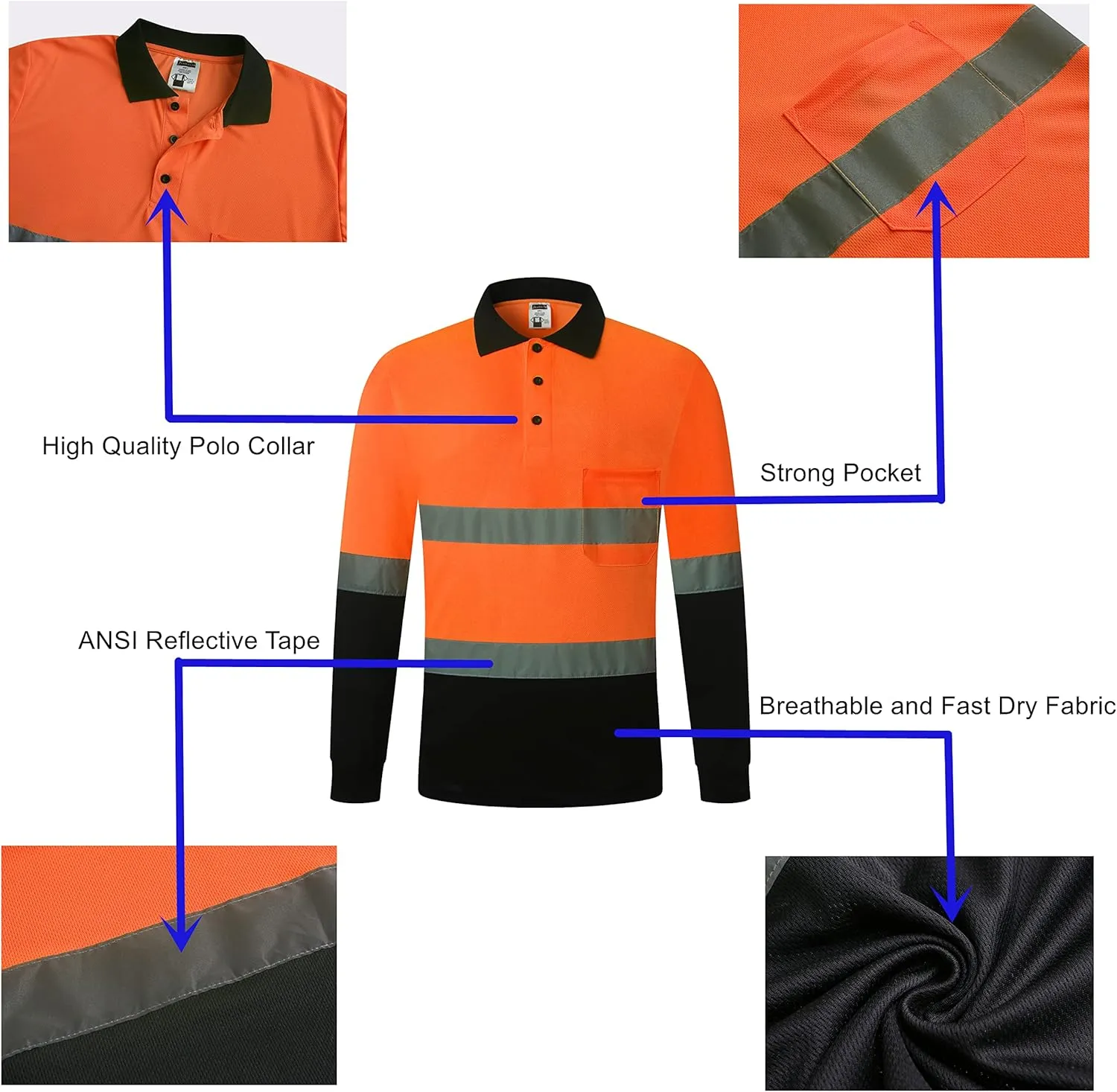 Safety Shirt for Men Hi Vis Reflective Shirt Workwear,Quick Drying Breathable Soft T Shirt