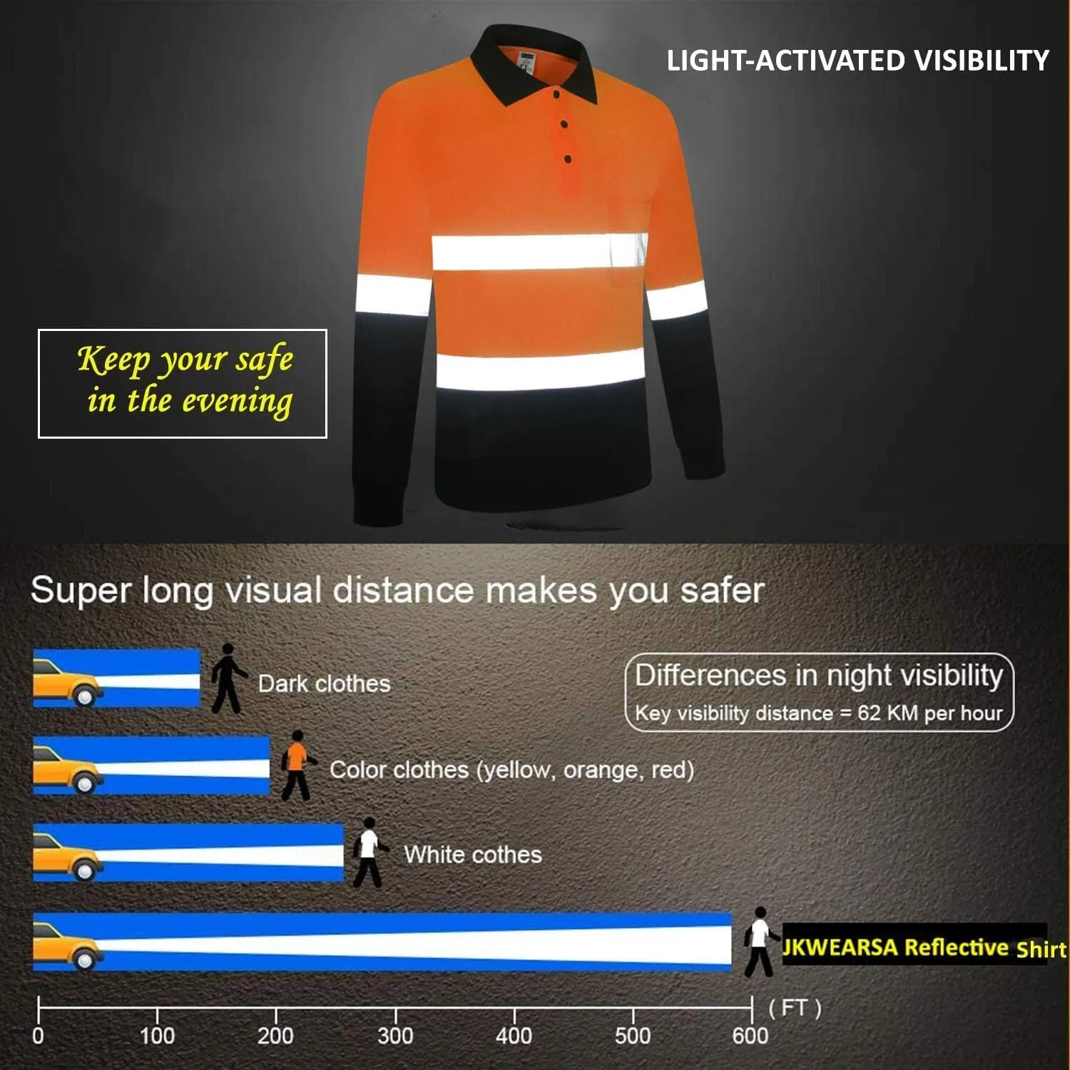 Safety Shirt for Men Hi Vis Reflective Shirt Workwear,Quick Drying Breathable Soft T Shirt