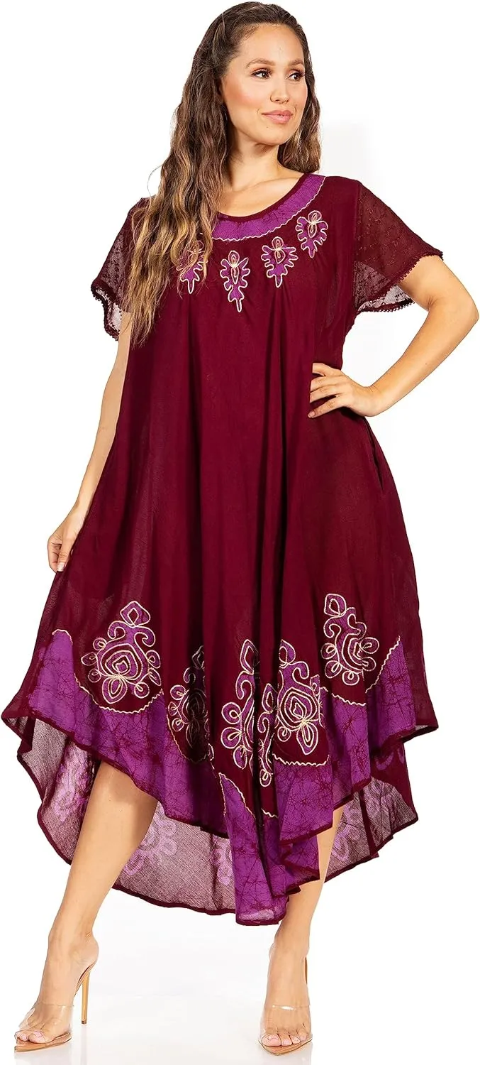 Sakkas Batik Hindi Cap Sleeve Caftan Dress/Cover Up