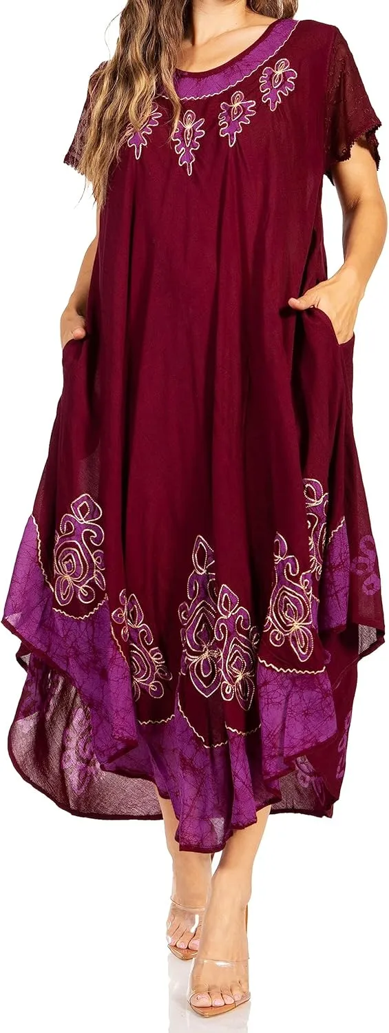 Sakkas Batik Hindi Cap Sleeve Caftan Dress/Cover Up
