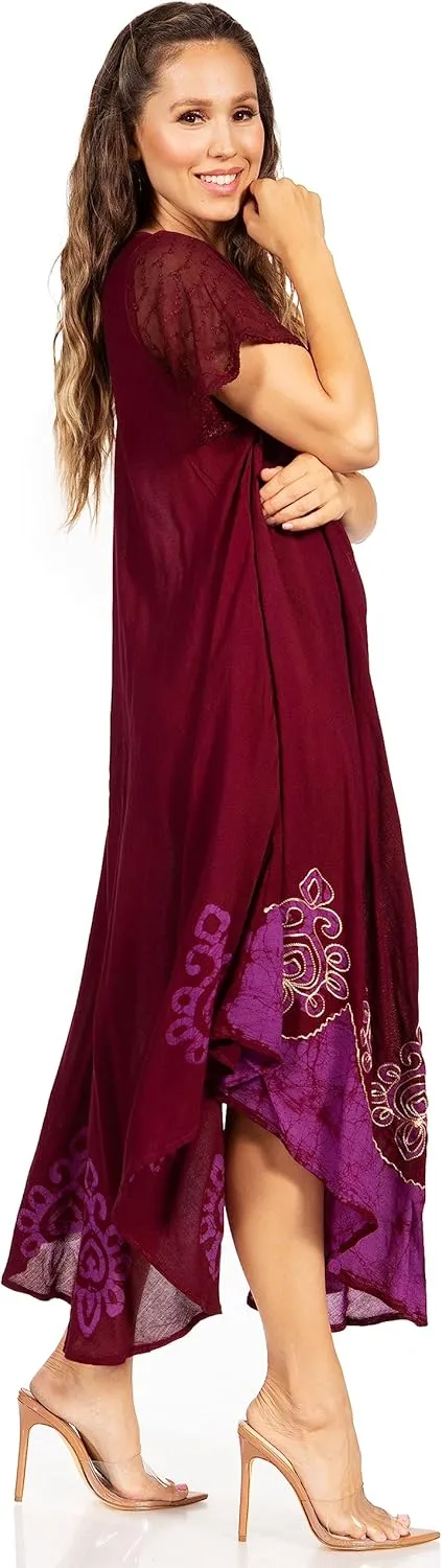 Sakkas Batik Hindi Cap Sleeve Caftan Dress/Cover Up