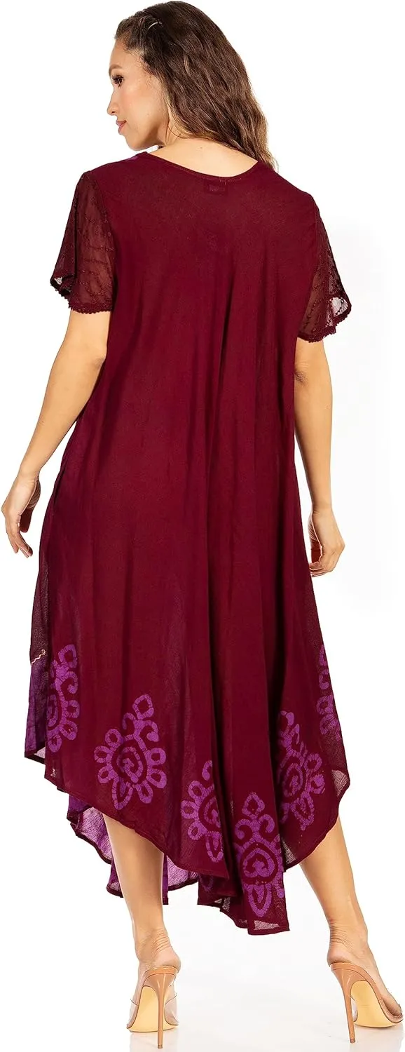 Sakkas Batik Hindi Cap Sleeve Caftan Dress/Cover Up