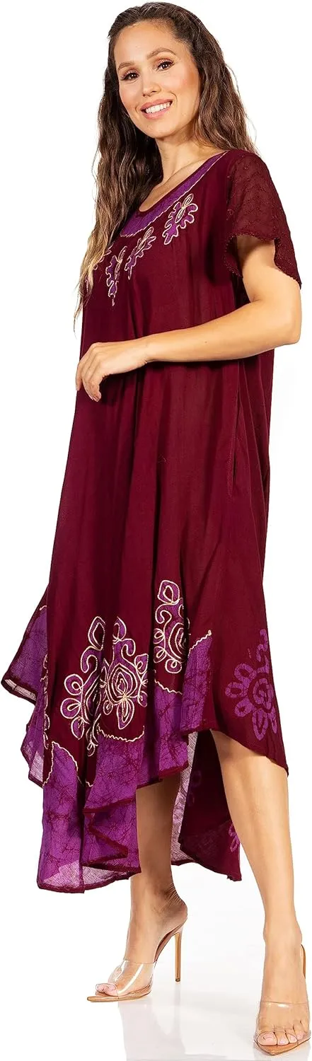 Sakkas Batik Hindi Cap Sleeve Caftan Dress/Cover Up