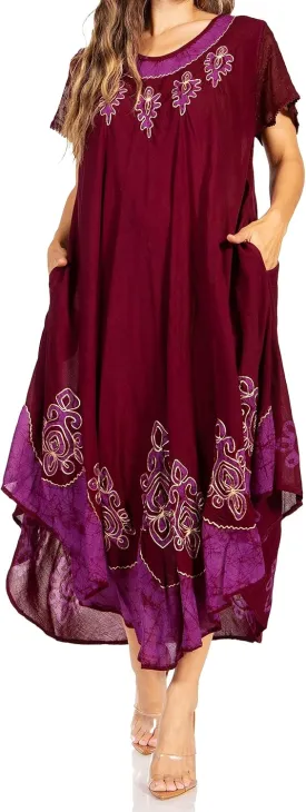 Sakkas Batik Hindi Cap Sleeve Caftan Dress/Cover Up