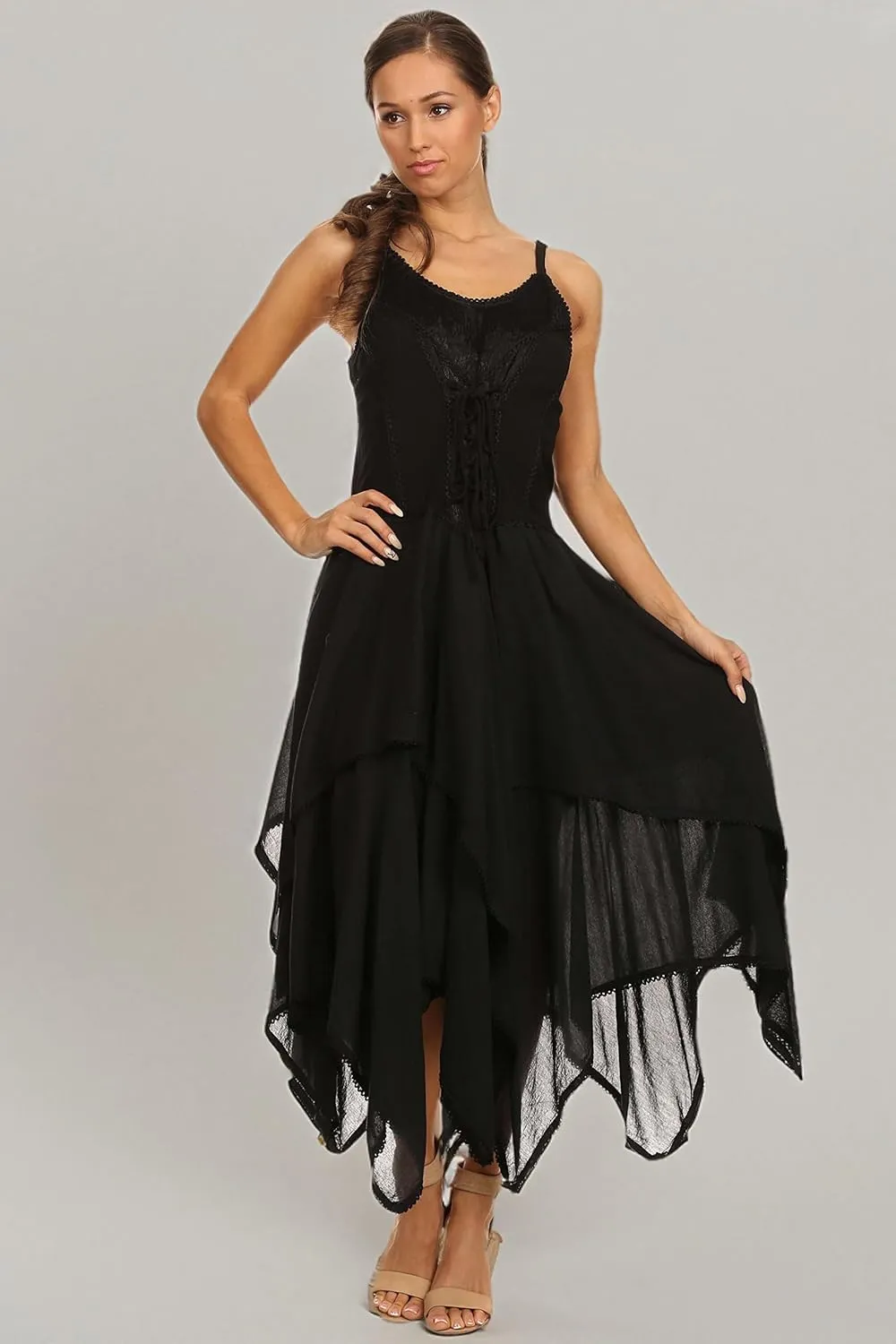 Sakkas Lady Mary Jacquard Corset Style Bodice Lightweight Handkerchief Hem Dress