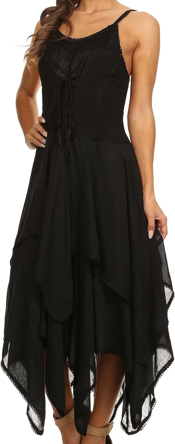 Sakkas Lady Mary Jacquard Corset Style Bodice Lightweight Handkerchief Hem Dress