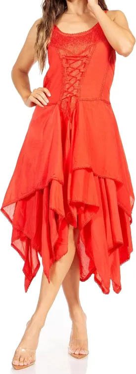 Sakkas Lady Mary Jacquard Corset Style Bodice Lightweight Handkerchief Hem Dress