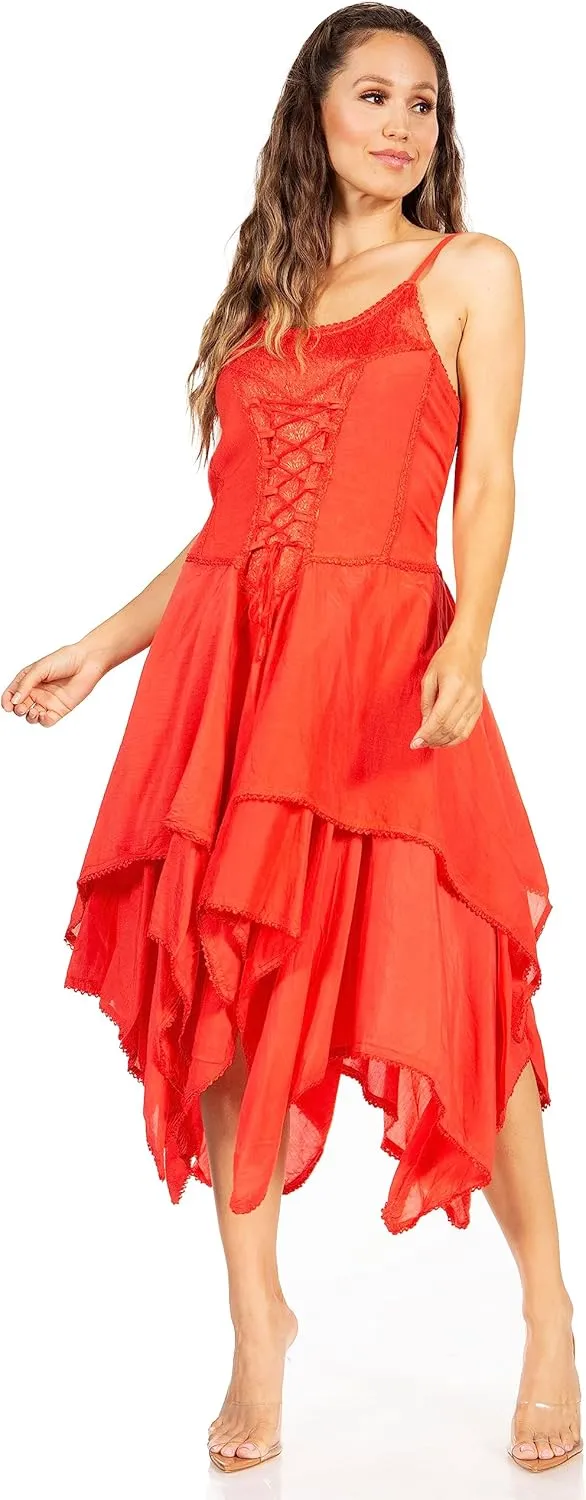 Sakkas Lady Mary Jacquard Corset Style Bodice Lightweight Handkerchief Hem Dress