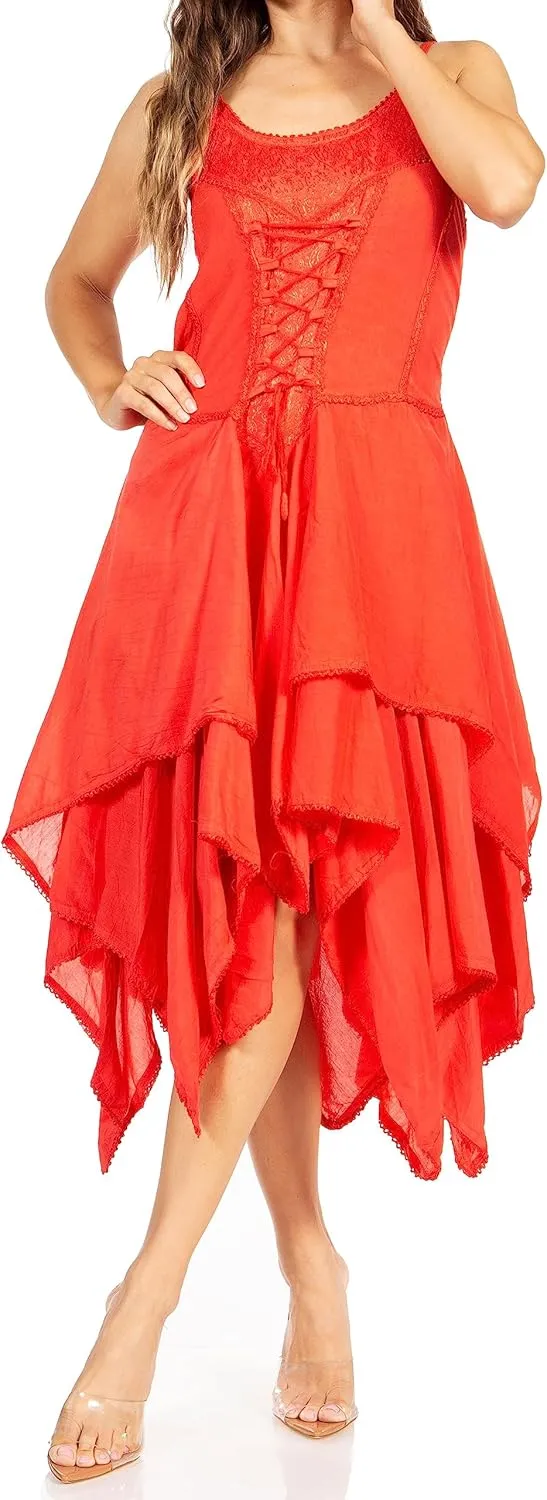 Sakkas Lady Mary Jacquard Corset Style Bodice Lightweight Handkerchief Hem Dress