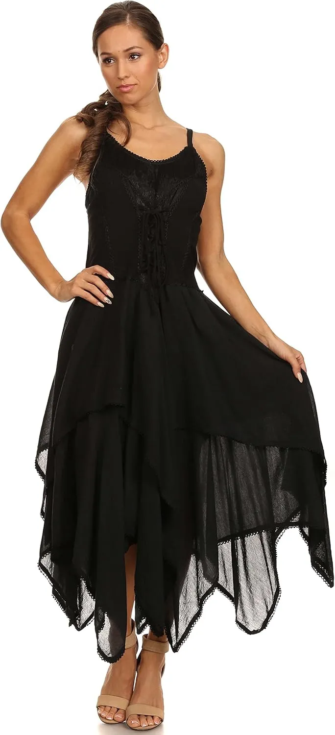 Sakkas Lady Mary Jacquard Corset Style Bodice Lightweight Handkerchief Hem Dress